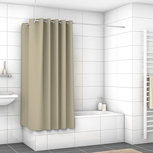 WIDORO Textil-Duschvorhang Exclusive | wasserdichter Stoff | Anti-Schimmel und Anti-Bakteriell | waschbar | schweres Polyester | mit verstärktem Saum & Metallösen | Taupe | 240 x 180 cm