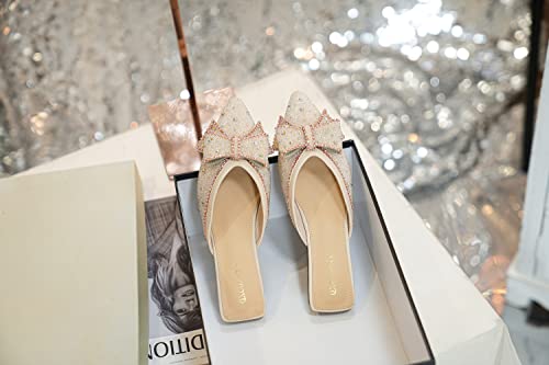 Mules For Women Flats Classic Rhinestone Pointed Toe Flat Sandal Fashion Backless Casual Slipper Women's Mules & Clogs Apricot Size - 10 #TOP5