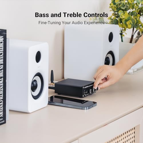 Fosi Audio BT20A Bluetooth 5.0 Stereo Audio 2-kanałowy wzmacniacz, wbudowany odbiornik, wzmacniacz mini HiFi klasy D 2.0CH do głośników domowych 100 W x 2, z regulatorem basów i wysokości TPA3116