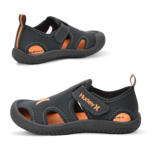 Image of Hurley Kona Toddler Water Shoes - Beach Essentials, Girls and Boys Closed Toe Sandals, Lightweight, Breathable, Kids Water Shoes with Non-Slip Sole and Adjustable Straps, Outdoor Toddler Swim Shoes