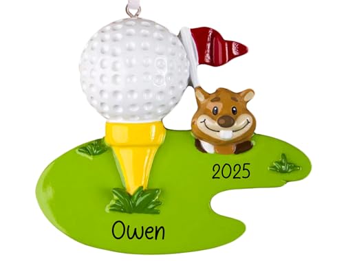 UniqXmas Personalized Golf Christmas Ornament 2026 - Free Customization | Golf Ball Squirrel and Flag Decoration for Xmas Tree | Golfing Keepsake Gift for Golfer & Golf Player - Custom Name & Year