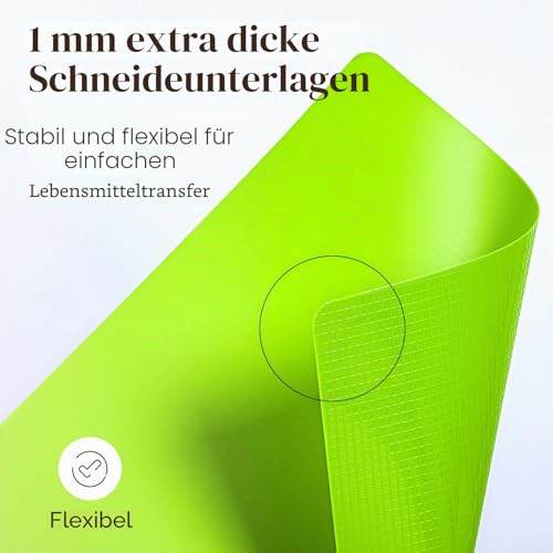 Foto von Cooler Kitchen Extra Dicke Flexible Kunststoff-Schneidematten mit Lebensmittel-Symbolen & EZ-Grip Waffelrückseite (6er Set) Spülmaschinenfest – Schneidebrett Unterlage BPA-Frei