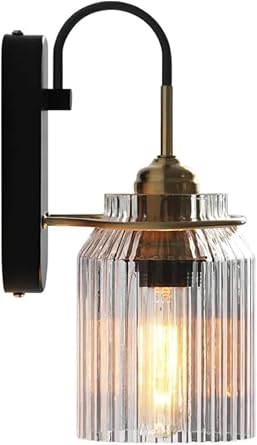 Living Room Wall Lamp, E27 Base Bedside Wall Lights, Modern Aisle Corridor Mirror Headlight Personalized Funnel Wall Sconces, Staircase Balcony Wall Lamp with Stripe Glass Shade