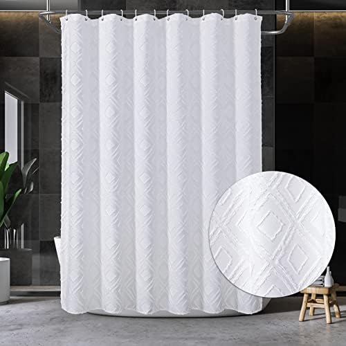 Vostolaiv Shower Curtain Boho Tufted, White Shower Curtain, Shower Curtains for Bathroom, Washable and Waterproof Cloth Textured Modern Shower Curtain Set with 12 Hooks, 72 x 72 Inches