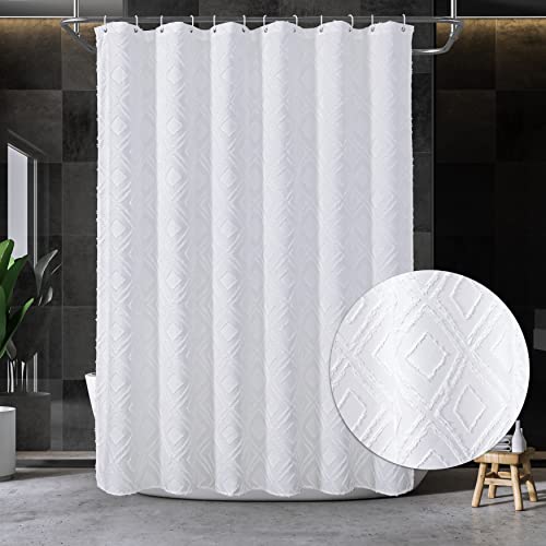 Vostolaiv Shower Curtain Boho Tufted, White Shower Curtain, Shower Curtains For Bathroom, Washable And Waterproof Cloth Textured Modern Shower Curtain Set With 12 Hooks, 72 X 72 Inches #TOP8