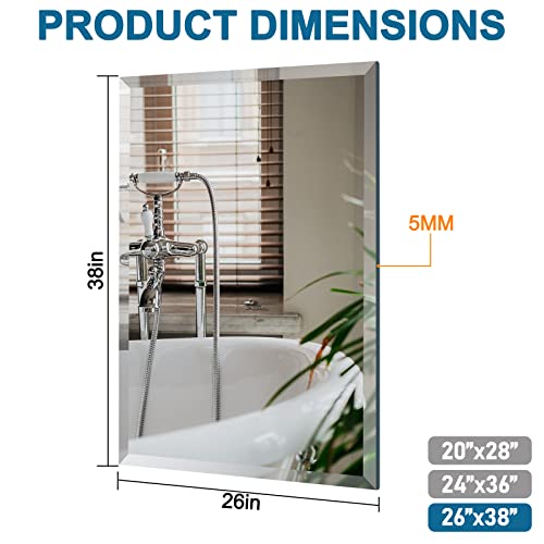 Frameless Bathroom Mirror 26 X 38 Inch, Rectangle Mirror With Polished Beveled Edge For Bathroom Bedroom Living Room Entryway #TOP1