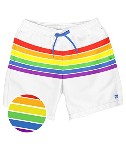 Tipsy Elves White Rainbow Classic Fit 7 Inch Inseam Swim Trunks For Men Size X-Large #TOP3