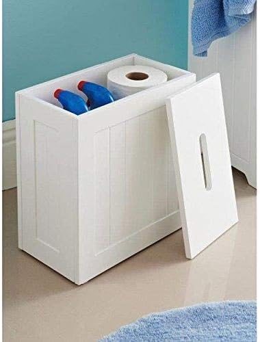 Saxony G-0104- Wooden White Crisp Finish Small Toilet Cleaning Storage Tidy Box Unit Cupboard -Flat Pack