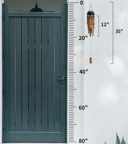 Nalulu Rustic Bamboo Wind Chimes - Outdoor Wooden Windchimes, Small, Floral Burned Design With Coconut Crown, Handcrafted With Calming Deep Tones, Ideal Home Decor #TOP3