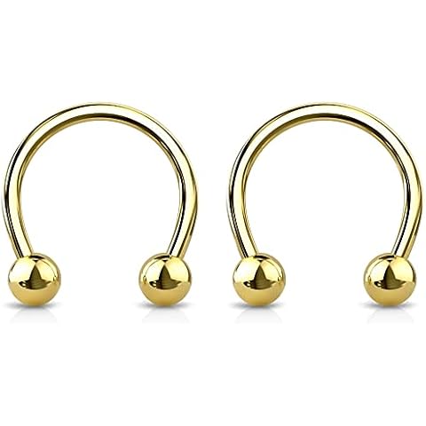 2pc 14g Gold Surgical Stainless Steel Horseshoe Hoop 4mm Ball Circular Barbells Earrings Cartilage Helix Septum Nose Lip Rings - 8mm Cover