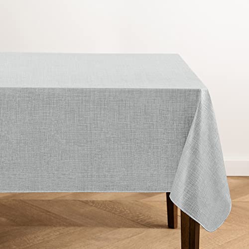 Elrene Home Fashions Monterey Linen Inspired Water- and Stain-Resistant Vinyl Tablecloth with Flannel Backing, 60 inches X 102 inches, Rectangle, Gray by Elrene - Used condition - US$18.23