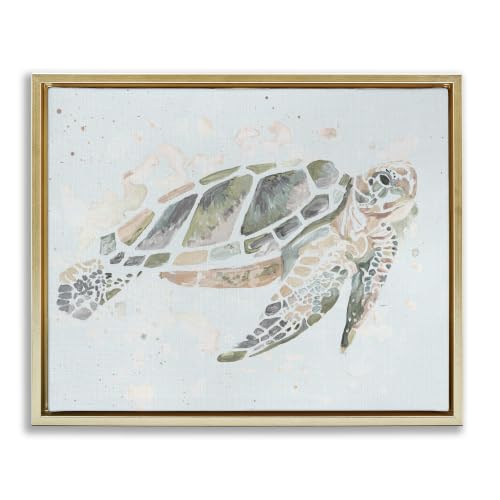 'Tortoise Swimming Underwater Bubbles'| Floating Frame Canvas Art