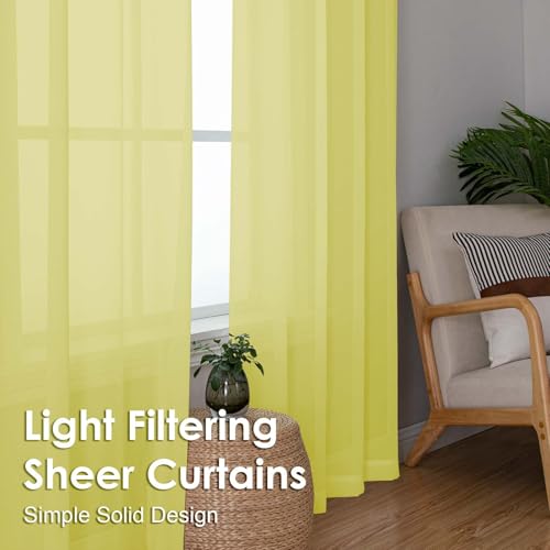 Image of OVZME Sheer Curtains 84 Inches Long 2 Panels Set, Light Filtering Transparent Lightweight Soft Window Treatment Panels for Study Room Living Room Guest Room, Each 42W x 84L Inches, Lemon