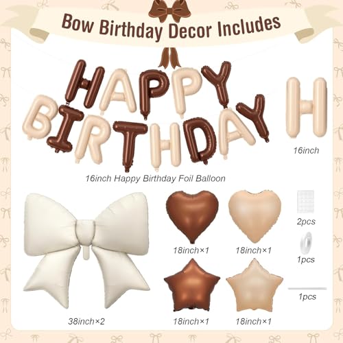 Koboko Happy Birthday zestaw balonów, kremowo-biało-brązowy, serce, gwiazdy, kokardka, 19-częściowy, dekoracja na imprezę