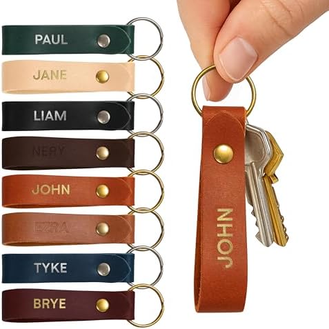 Northwind Personalized Leather Keychain – Custom Full Grain Key Ring Fob – Handmade in USA Gift for Men, Women and Couples