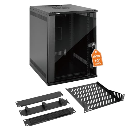 Tecmojo 9U 10 inch Rack, Wall Mount Network Cabinet Set,12.3W x 13D x 17.1H- Load Capacity 110Lbs(50 kg),Black 10" Wall Housing Server Rack Set by Tecmojo - Used condition - US$87.98