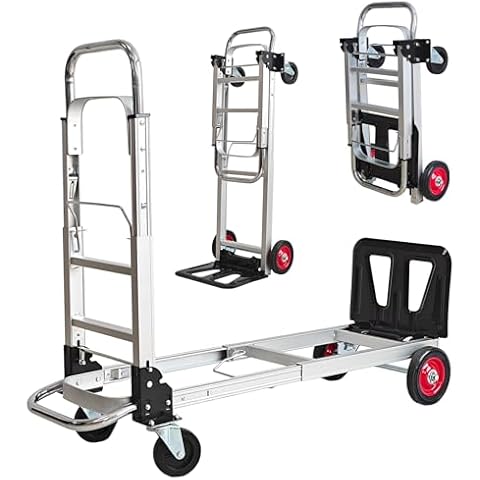 EAGWON 3-in-1 Aluminum Folding Hand Truck Dolly, 330 lbs Heavy Duty Convertible Cart with Retractable Handle, 4 Universal Rubber Wheels – Perfect for Home, Office, Warehouse & Supermarket Cover