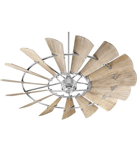 Quorum 97215-9 | Windmill Indoor Fan (Dry) With 3 Led Open Cage Light Kit - 15 Weathered Oak 72" Wood Blades - Galvanized Finish - With Reversible 6 Speed Wall Control #TOP1