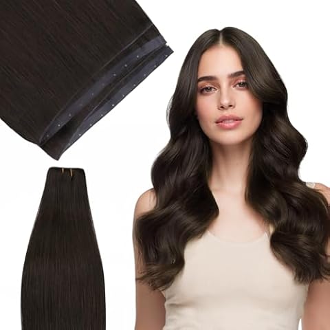 Hotbanana Butterfly Weft Hair Extensions Human Hair, 16 Inch 80g Dark Brown, Invisible Micro-link Hole Butterfly Sew in Weft Extenisons Cover