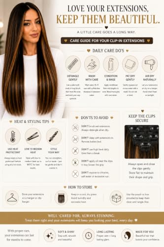 Image of Salon-Grade Clip-in Hair Extensions for Women, Imported Synthetic Hair, 6 PCS with 13 Secure Clips, Instant Volume, Natural Blend, Reusable Hair Volumizer (Brown with Golden Highlights, Straight)