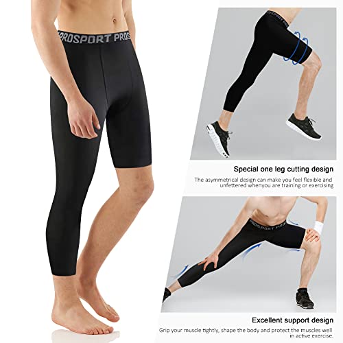 Valcatch One Leg Compression Tights For Basketball 3/4 Compression Pants Men Capri Leggings Athletic Base Layer 2 Pack #TOP1