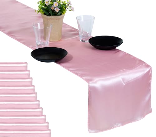 Pack of 5 Satin Table Runners 12 x 108 Inch for Wedding – Blush Pink