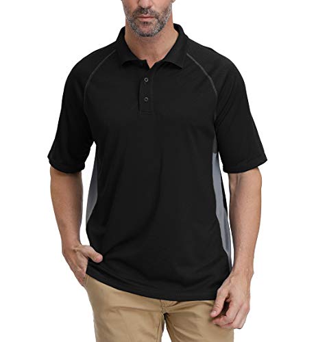Men's Classic Short Sleeve Solid Performance Deck Polo Shirt Black #TOP6