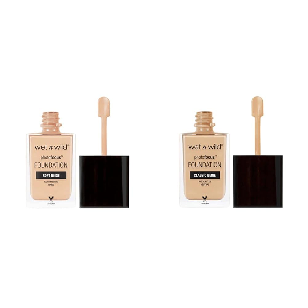 wet n wild Photo Focus Matte Liquid Foundation Soft Beige & Classic Beige Bundle, Vegan & Cruelty-Free