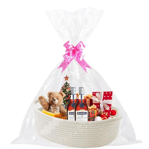 Gift Basket Cotton Hamper Baskets with Pull Bows And Bags, Empty Rope Woven Basket for Baby Shower, Graduations, Housewarming,Easter.