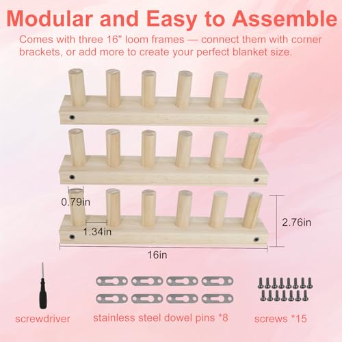 LWITDOG 48\" Chunky Blanket Loom Kit, Adjustable Size Chunky Yarn Loom for Blankets, No-Needle Hand Knitting Looms Boards for DIY Craft Beginners