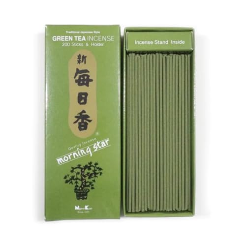 Nippon Kodo Incienso Morning Star Té Verde, Incienso de Estilo Japonés de 200 barritas, Incluye incensario