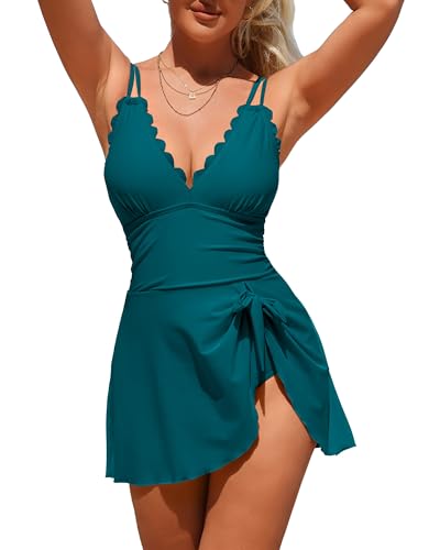 Charmo One Piece Swimdress Swimsuit for Women Skirt Swimwear Strong Blue M