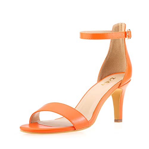 ZriEy Women s Heeled Sandals 3 Inches Strappy Orange Open Toe Stiletto High Heels Mid Heels Ankle Strap Fashion Bridal Party Wedding Pump Shoes Size 6