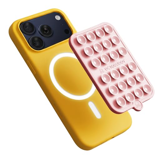 OCTOBUDDY Magnet - Dual Magnetic & Suction Phone Mount - Chalk Pink | MagSafe-Compatible Silicone Mobile Holder - Hands-Free Selfies & Videos - Content Creator Accessory - 2.6″ x 3.9″