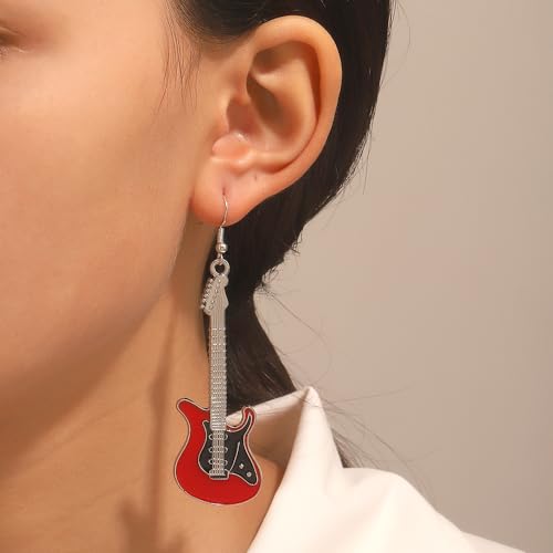 Guitar Music Earrings Bass Electric Guitar Dangle Drop Earrings for Women Chic Rock Music Lovers Teacher Singer Personalized Concert Party Rock and Roll Accessories by Adoshine - Used condition - US$6.86