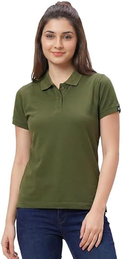Volex Womens Polo Collar Neck T-Shirt Top (Design: Solid)|Women Half Sleeve Polo Oversize T Shirt Cotton Regular Fit | Lad...