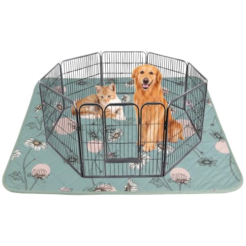 Image of IEUUMLER Washable Pee Pads for Dogs, 1 Pack Non-Slip & Waterproof Pack Whelping Pad, Reusable Washable Puppy Potty Training Pad with Fast Absorbent for Playpen EU007 (Green Daisy, 63 inchX63 inch-1pcs)
