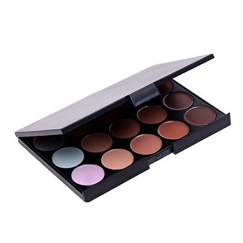 15 Shades Colour Concealer Makeup Palette Kit Make Up Set + Oval Make Up Brush #TOP2