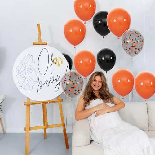 Image of 68Pcs Black and Orange Balloons, 12 inch Orange Black Latex Balloon Set with Confetti Ribbons Reusable, Fade-Resistant for Halloween, Graduation Spooky Party Decorations.