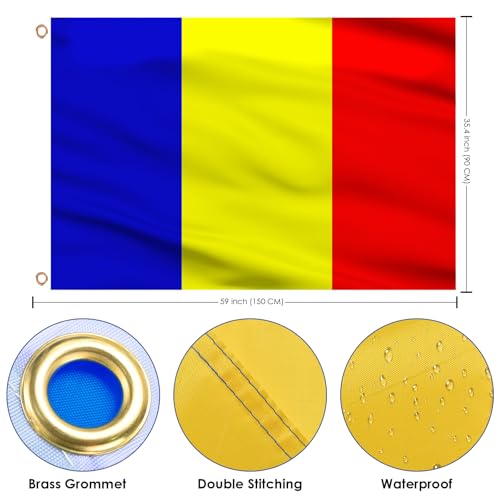 Image of AhfuLife 2 Pcs Romania Flag 3x5 Ft, Large Romania National Flags foe Outside - Double Side with Brass Eyelets for Olympic Party Decorations, Bar Garden Street Decoration Indoor Outdoor