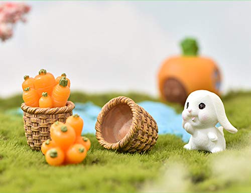 Honeytoys Resin Mini Rabbits Mini Carrot With Basket, Miniature Figurines, Fairy Garden Accessories, Fairy Garden Supplies, Fairy Garden Animals For Fairy Garden, Plant Pots, Bonsai Craft Decor #TOP5