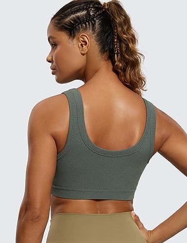 Image of CRZ YOGA Ribbed U Neck Sports Bras | Medium Support, Removable Pads, Casual, Wide Straps, for Women