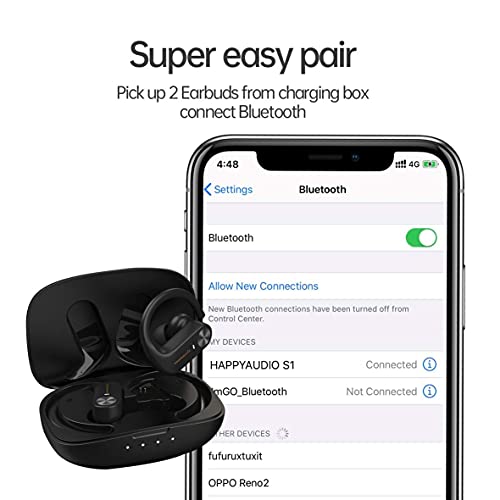 HAPPYAUDIO S1 Bluetooth 5.0 TWS Fone de ouvido sem fio esportivo com ganchos de ouvido Controle de v