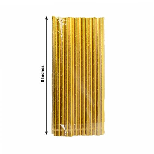 50 pitillos de papel dorados metálicos de 8 pulgadas miniatura 2
