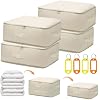 4 Pack Comforter Storage Bag Ultra Space Saving Self Compression Organizer with Zipper Washable Compression Storage Bags with 4 Labels for Bedding Clothes Blankets Pillows Duvet Comforters -XL Beige