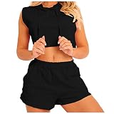 Ensemble Femme sans Manche 2 pièces 2 Pièce Boyfriend Printemps 2 Pieces Femme Boheme Epaule Nue Bretelles Fines Uni Soiree Bodybuilding Polyester Noir