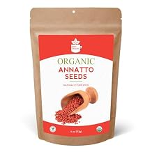SPICY ORGANIC Annatto Seeds Whole 4 Oz. USDA Certified Organic - All-Natural Achiote Seeds Spice and Seasoning for Rice, Cheese, Sauces, Achiote Paste, Recado Rojo, Meats, Poultry and Fish