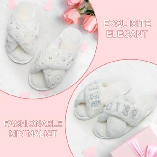 12 Pairs Women's Fuzzy Slippers Bulk Cross Band Open Toe Bridesmaid Slippers Plush Furry Slippers for Bridal and Bachelorette Party Gift2