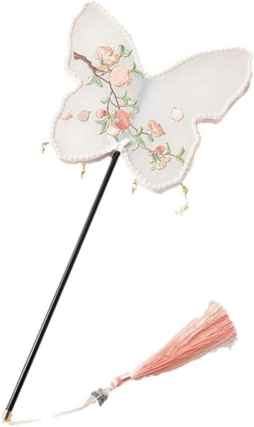 zaoalife Chinese Butterfly Fan, Ancient Hand Fan, Silk Embroidered Hand Held Fan, Vintage Fan Dance Fan, Circular Fan, Creative Exquisite Bamboo Handle Fan,Flower Shape Fan,Dancing Fan