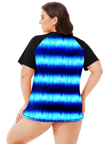 Image of AOBUTE Women Plus Size Rash Guard Zipper Short Sleeve SPF Swim Shirts